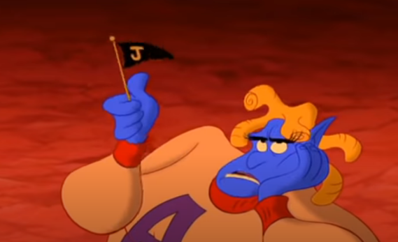 some blue guy waving a "J" flag